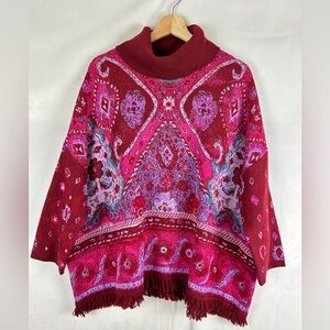 Elegant Red and Pink Turtleneck Sweater